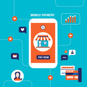 移動支付網(wǎng)上購物和電子商務(wù)的概念。向量例證